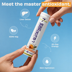 L-Glutathione Reduced Effervescent Tablets 500mg with NAC, Vitamin C, Hyaluronic Acid, Astaxanthin & Zinc | Skin Glow, Detox & Antioxidant Support | Orange Flavour | 15 Tablets