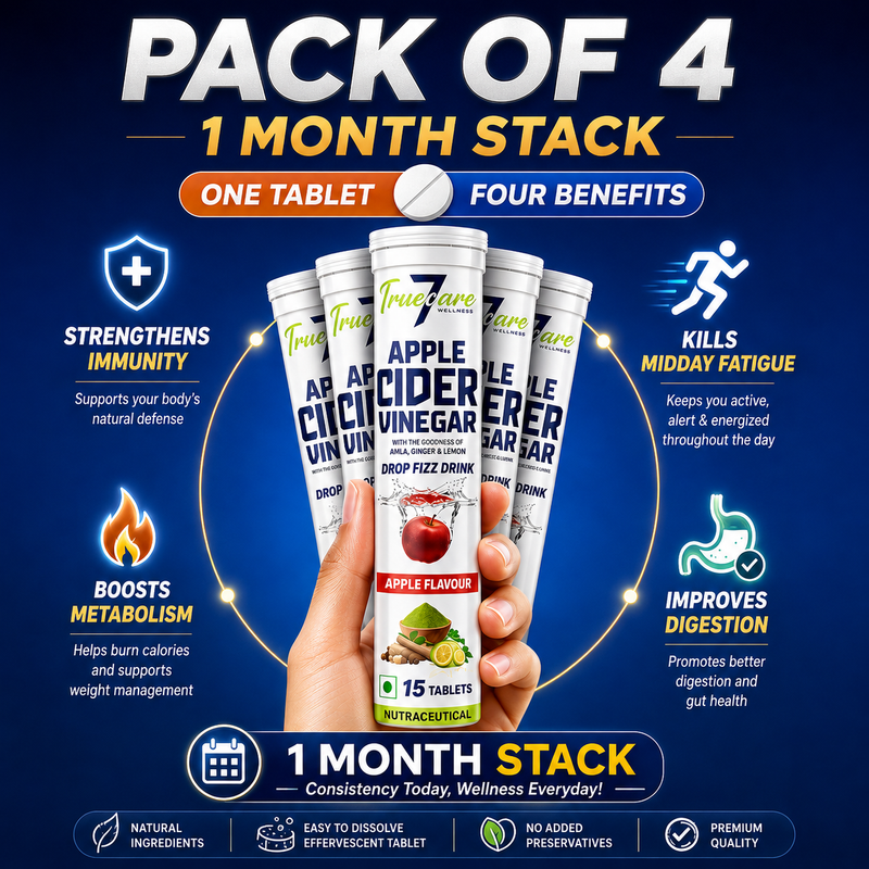 Pack Of 4 - TrueCare7 Apple Cider Vinegar – Supports Metabolism, Appetite Control, Weight Management & Healthy Digestion