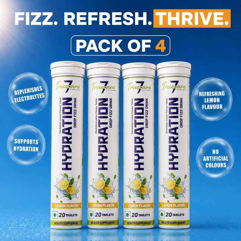 Pack Of 4 Hydration Electrolyte Effervescent Tablets | Lemon Flavor | Hydration & Mineral Support | 20  Tablets