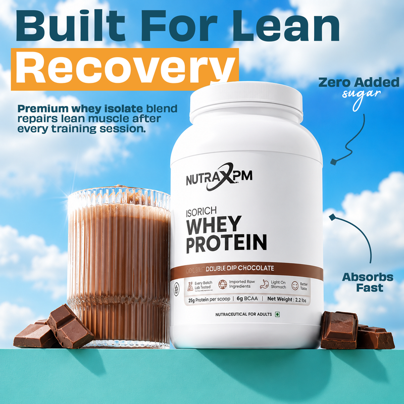 NUTRAXPM Isorich Whey Protein – Double Dip Chocolate Isolate & Concentrate Blend | 25.67g Protein | 5.7g BCAA | 2.2 lbs