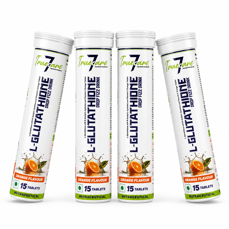 Pack Of 4 L-Glutathione Reduced Effervescent Tablets 500mg with NAC, Vitamin C, Hyaluronic Acid, Astaxanthin & Zinc | Skin Glow, Detox & Antioxidant Support | Orange Flavour | 15 Tablets