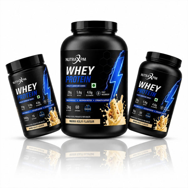 NUTRAXPM Athlete Signature Series • Whey Protein – High Quality Protein | 26g Protein | 5.8g BCAA – Mava Kulfi
