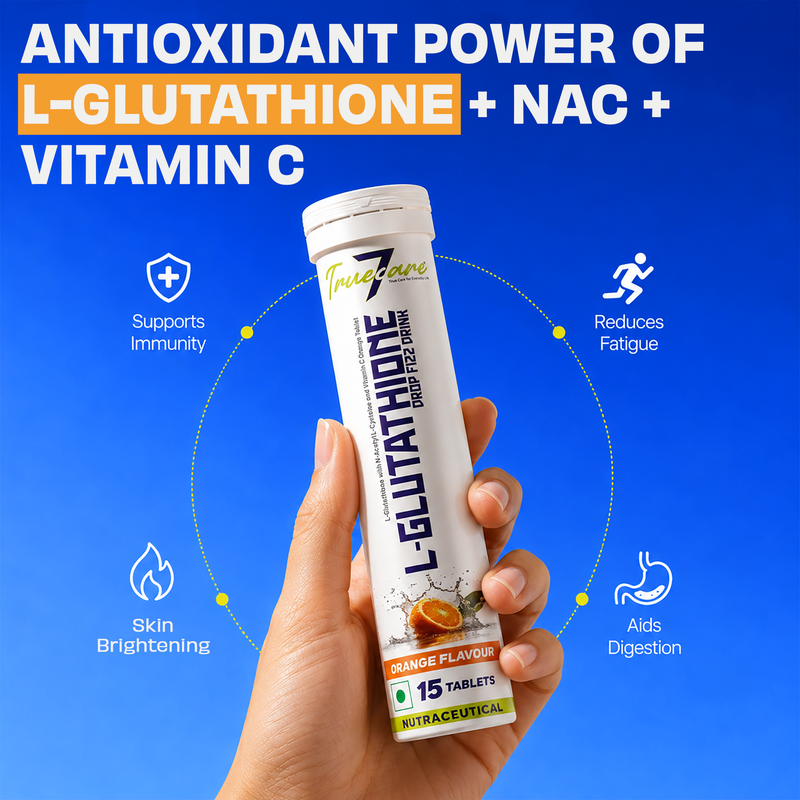 L-Glutathione Reduced Effervescent Tablets 500mg with NAC, Vitamin C, Hyaluronic Acid, Astaxanthin & Zinc | Skin Glow, Detox & Antioxidant Support | Orange Flavour | 15 Tablets